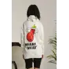 Unisex Kapşonlu Baskılı Sweetshirt - Beyaz