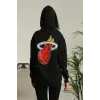Unisex Kapşonlu Baskılı Sweetshirt - Siyah
