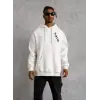 Unisex Kapşonlu Uzun Kol Baskılı Sweetshirt - Beyaz