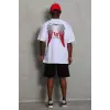 Unisex Oversize Baskılı Bisiklet Yaka T-Shirt - Beyaz