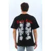 Unisex Oversize Baskılı Bisiklet Yaka T-Shirt - Siyah