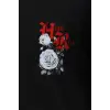 Unisex Oversize Baskılı Bisiklet Yaka T-Shirt - Siyah