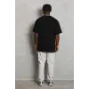 Unisex Oversize Düz Bisiklet Yaka T-Shirt - Siyah