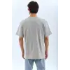 Unisex Oversize Taşlı Bisiklet Yaka T-Shirt - Gri