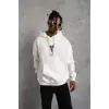 Unisex Sırt Baskılı Kapüşonlu Üç İplik Oversize Sweatshirt - Beyaz