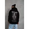 Unisex Sırt Baskılı Kapüşonlu Üç İplik Oversize Sweatshirt - Siyah