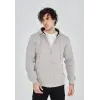 Unisex Tam Fermuarlı Kapşonlu  SweatShirt - Boyalı Gri