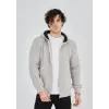 Unisex Tam Fermuarlı Kapşonlu  SweatShirt - Boyalı Gri