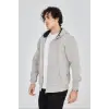 Unisex Tam Fermuarlı Kapşonlu  SweatShirt - Boyalı Gri
