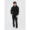 Unisex Tam Fermuarlı Kapşonlu  SweatShirt - Siyah