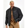 Unisex Uzun Kol Baskılı Bomber Ceket - Siyah