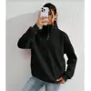 Unisex Uzun Kol Yarım Farmuarlı Yakalı Basic SweatShirt - Siyah