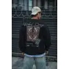 Uzun Kol Bisiklet Yaka Baskılı SweatShirt - Siyah