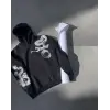 Uzun Kol Kapşonlu Baskılı SweatShirt - Siyah