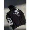 Uzun Kol Kapşonlu Baskılı SweatShirt - Siyah
