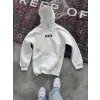 Uzun Kol Kapşonlu Göğüs Baskılı SweatShirt - Beyaz