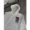 Uzun Kol Kapşonlu Ön Ve Arka Baskılı SweatShirt - Beyaz