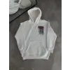 Uzun Kol Kapşonlu Ön Ve Arka Baskılı SweatShirt - Beyaz