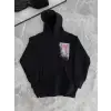Uzun Kol Kapşonlu Ön Ve Arka Baskılı SweatShirt - Siyah
