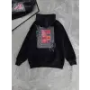 Uzun Kol Kapşonlu Ön Ve Arka Baskılı SweatShirt - Siyah
