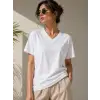 V Yaka Basic Tişört Kısa Kol Yazlık Regular Fit T-Shirt - Beyaz