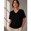 V Yaka Basic Tişört Kısa Kol Yazlık Regular Fit T-Shirt - Siyah