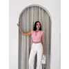 Vatkalı Kolsuz V Yaka Drapeli Crop Bluz Likralı Fit - Pembe