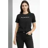 Wafıl Kumaş Tişört Regular Kalıp Bisiklet Yaka Baskılı Günlük Basic T-Shirt - Siyah