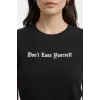 Wafıl Kumaş Tişört Regular Kalıp Bisiklet Yaka Baskılı Günlük Basic T-Shirt - Siyah
