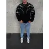 Yıldırım Baskılı Bisiklet Yaka SweatShirt - Siyah