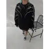 Yıldırım Baskılı Bisiklet Yaka SweatShirt - Siyah