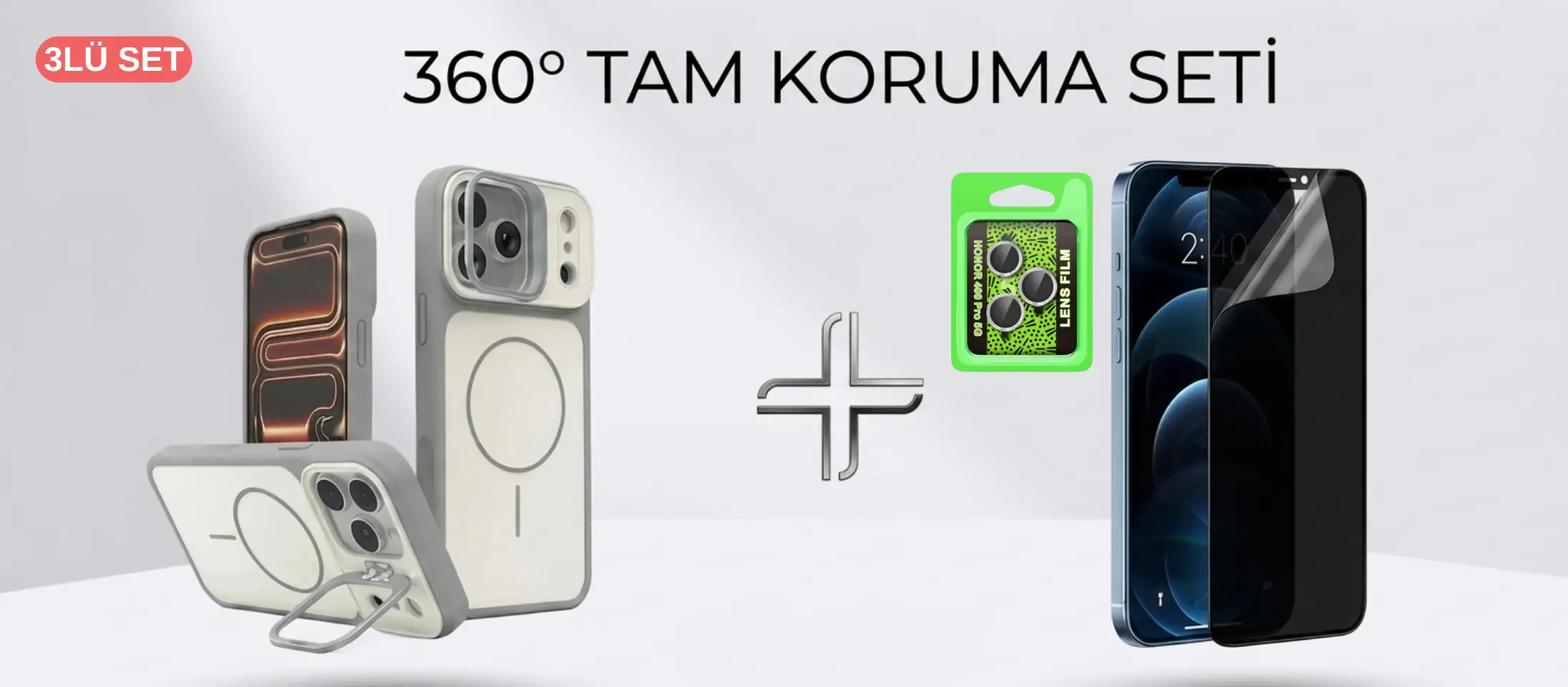3lü Kılıf & Ekran Koruyucu & Lens Koruma