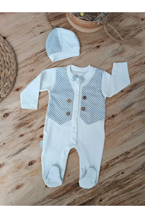 0-3 3-6 6-9 Ay Şapkalı Yelek Detaylı Boydan Çıtçıt Erkek Bebek Tulumu