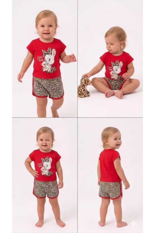 1/4 Yaş Leopar Tavşan Baskılı Çocuk Takımı