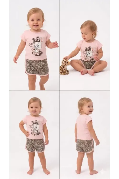 1/4 Yaş Leopar Tavşan Baskılı Çocuk Takımı