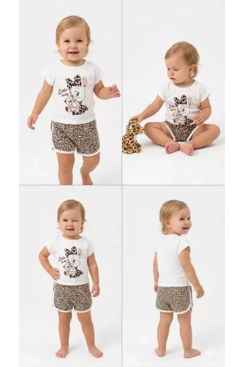 1/4 Yaş Leopar Tavşan Baskılı Çocuk Takımı