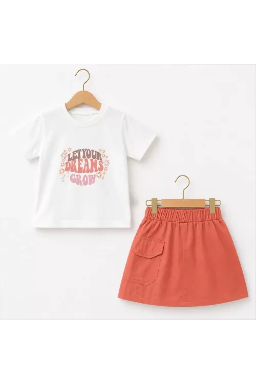 1/5 Yaş Gabardin Etekli Basic Tişört Çocuk Takımı