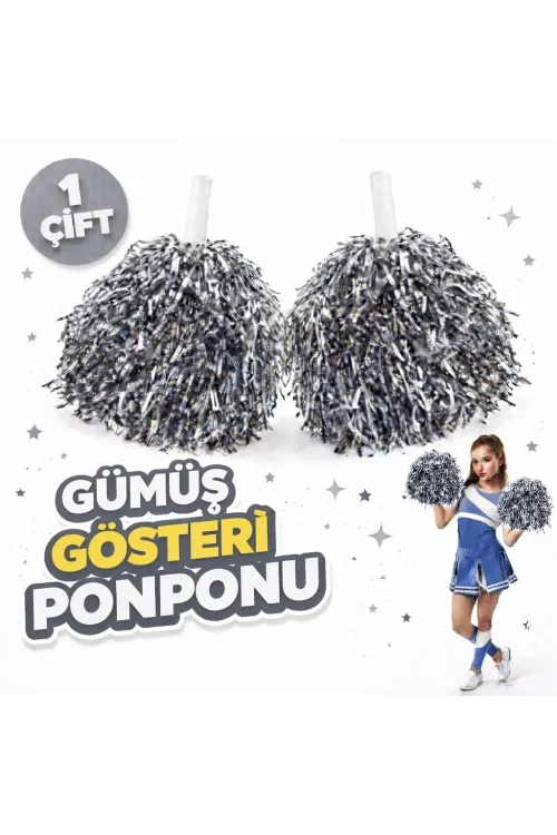1 Çift ( 2 Adet ) Gümüş Renk 23 Nisan 19 Mayıs 29 Ekim Okul Gösteri Ponponları