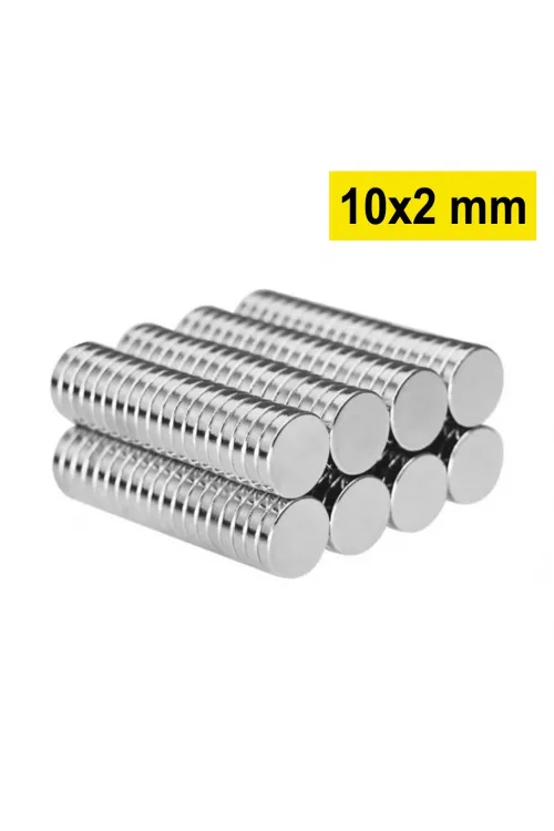 10 Adet 10x2mm Yuvarlak Neodyum Mıknatıs Güçlü Magnet Nikel Kaplamalı