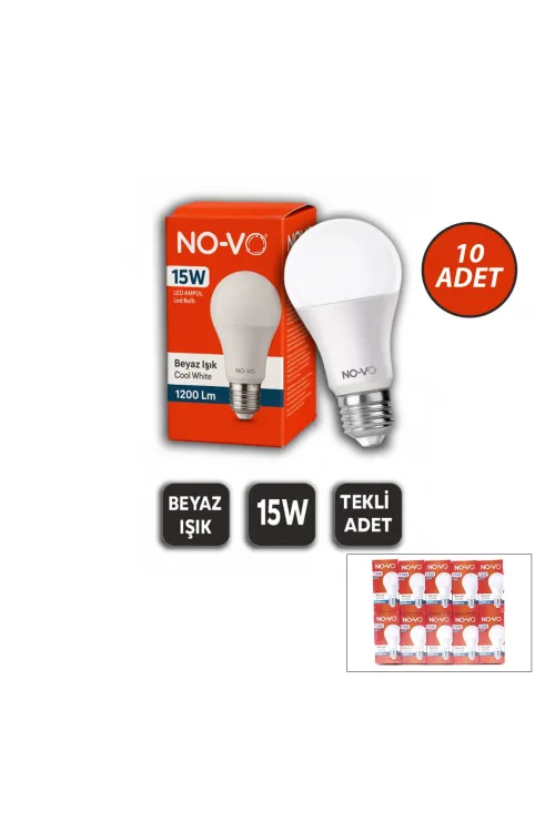 10 Adet 15w Beyaz Led Ampul 1200lm 6500k 15.000 Saat Ömür