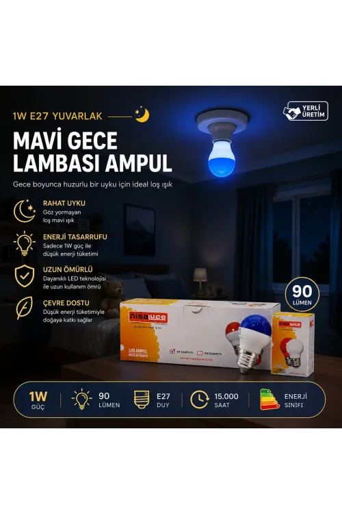 10 Adet 1w E27 Mavi Yuvarlak Gece Lambası Led Ampul Eamp-075