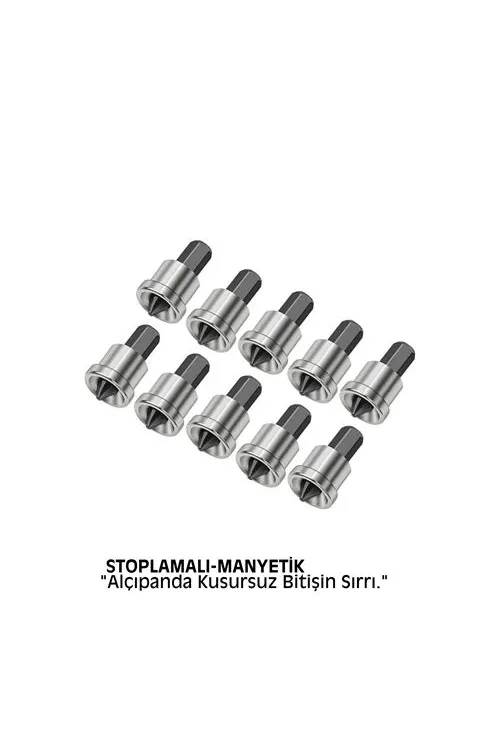 10 Adet Alçıpan Bits Uç Seti - Manyetik Ph2 Krom Çelik 25mm Vidalama Başlığı 722687