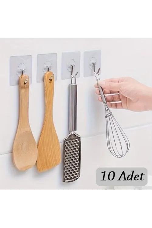 10 Adet Kendinden Yapışkanlı Şeffaf Askı