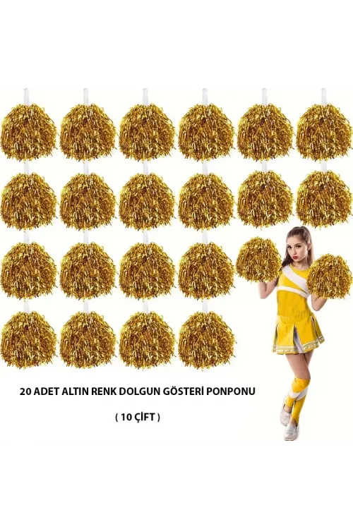 10 Çift ( 20 Adet ) Altın Renk 23 Nisan 19 Mayıs 29 Ekim Okul Gösteri Ponponları