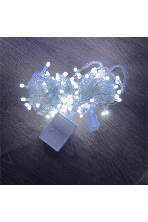 10 M 100 Led Damla Uçlu Beyaz Işık Şeffaf Kablo MZ-17-1