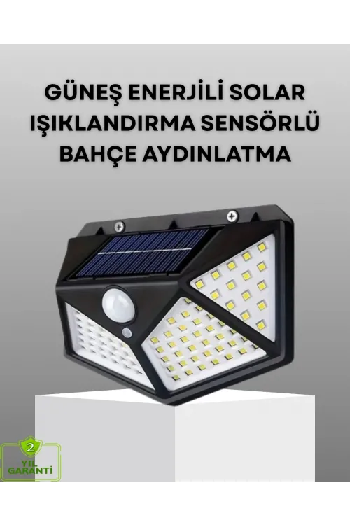 100 Led Solar Lamba Hareket Algılamalı Bahçe Duvar Dış Mekan Aydınlatma