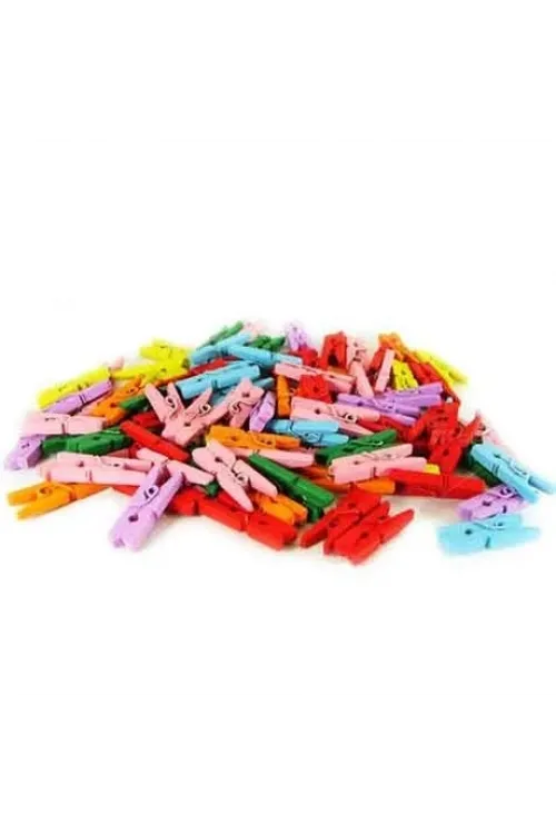 100lü Renkli Ahşap Mandal 2.5cm (12li Paket-1200 Adet)