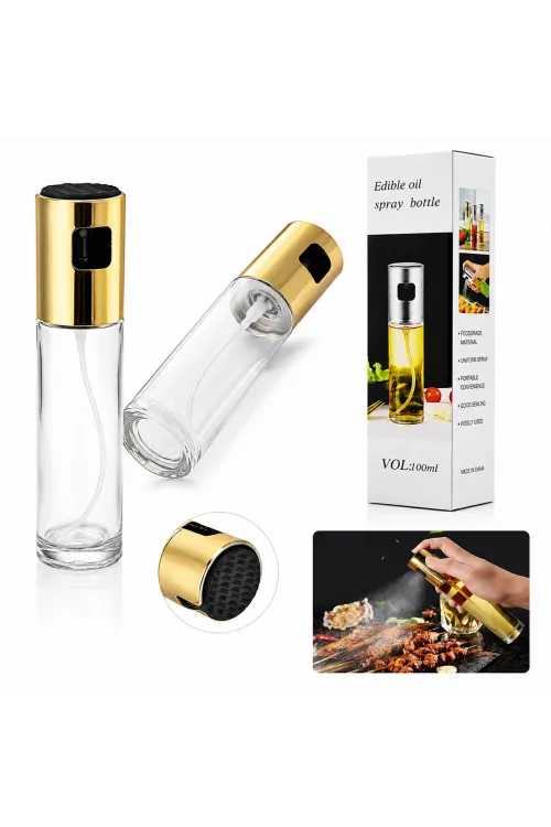 100 Ml Sprey Cam Yağdanlık Krom - Renkli Sprey Kafa - İnce Uzun Şişe