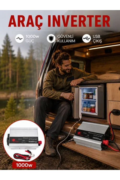 1000 Watt Oto İnvertör Elektrik Dönüştürücü Ev Tipi Priz