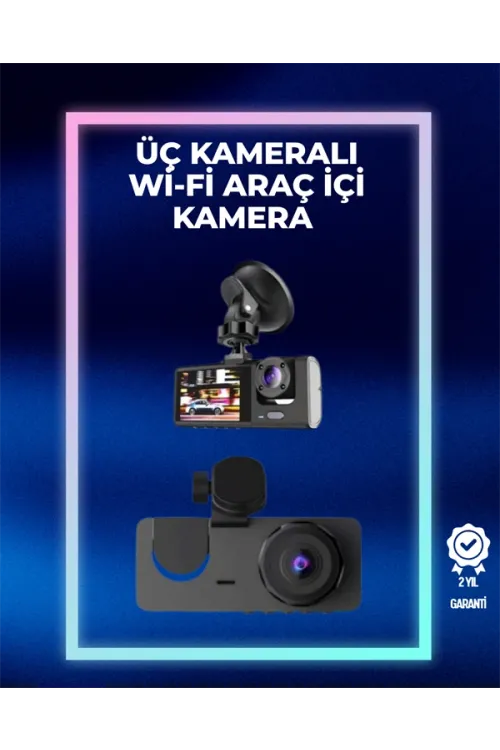 1080p Ön + 720p Arka & İç Kamera – Suya Dayanıklı Araç Güvenlik Kamerası